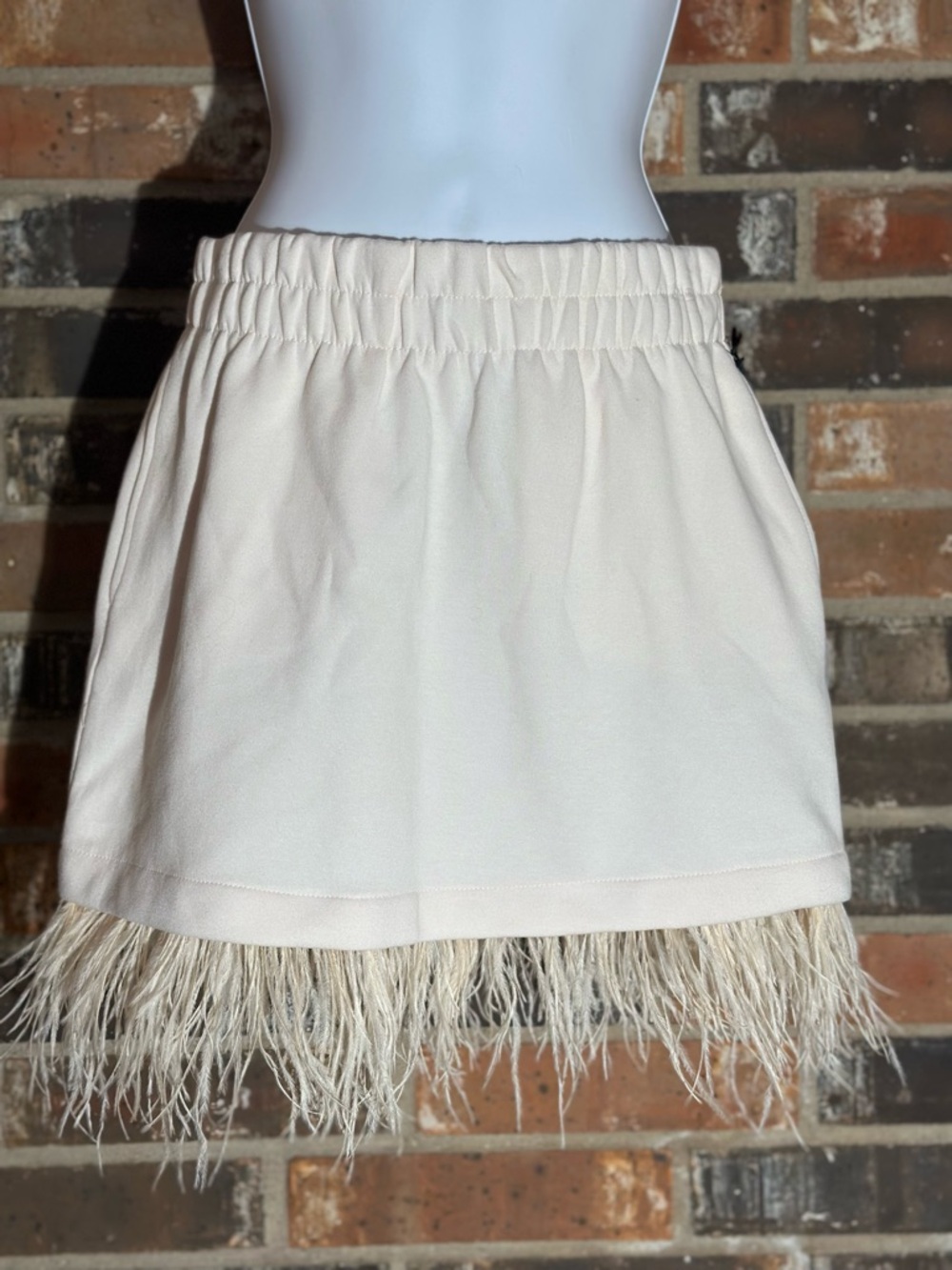 Cream Blush Feather Hem Skirt